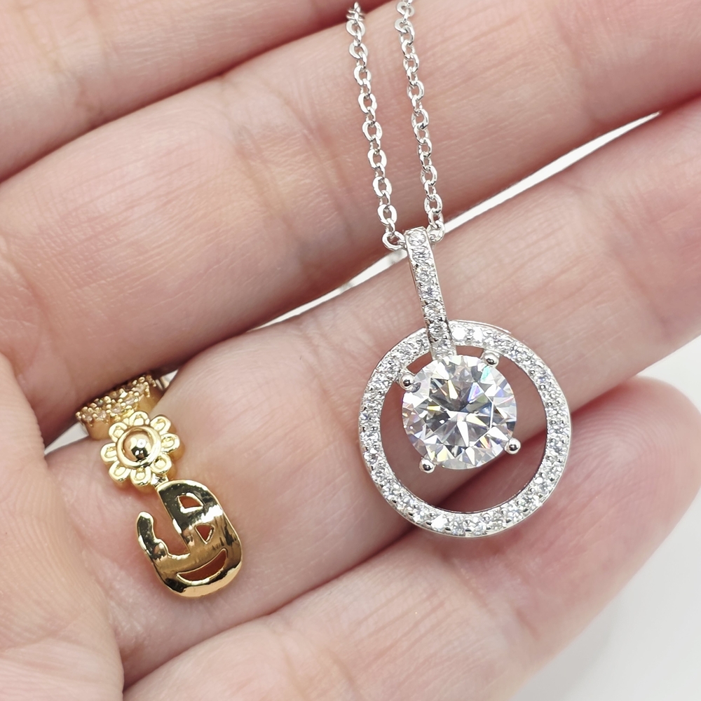 Dainty 2ctw MOISSANITE PENDANT NECKLACE S925 SOLID SILVER .